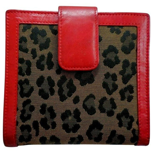 Fendi Leopard Print Canvas In Browns And Blacks And Red Leather Animal Wallet