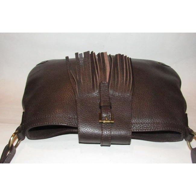 Burberry Style Shoulder Purses Brown Leather With Fringe And Equestrian Accents Hobo Bag