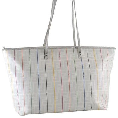 Fendi white Zucca & multi-color print leather XL Roll tote bag