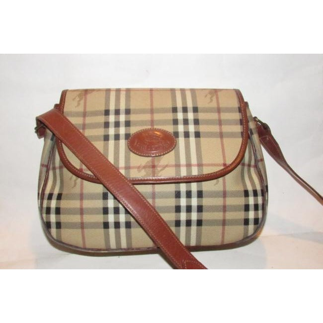 Burberry Saddle Style Or Shoulder Purses British Tan Leather And Haymarket Nova Check With Knights P