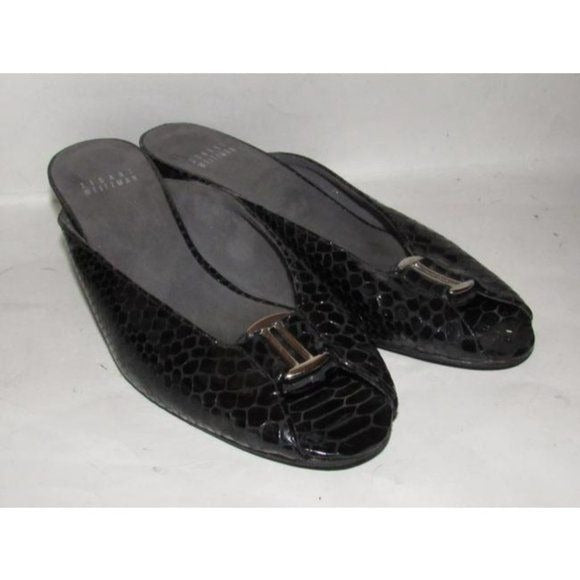 Stuart Weitzman Black Embossed Patent Snakeskin Wdges