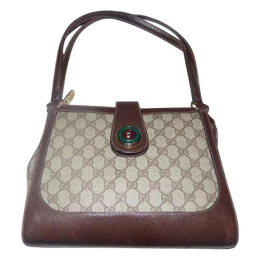 Gucci Vintage Satchelsdesigner Purses Shades Of Brown With Large G Logo Print Leathercoated Canvas S