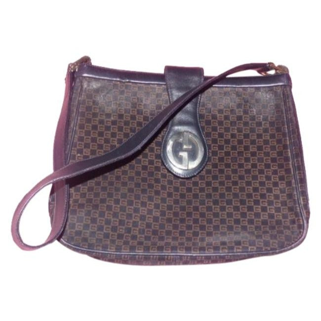 Gucci Vintage Pursesdesigner Purses Browns And Black Square G Logo Print Leathersuede Hobo Bag