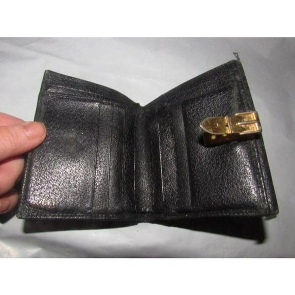 Gucci Black Leather Bi-fold Gold Buckle Clasp