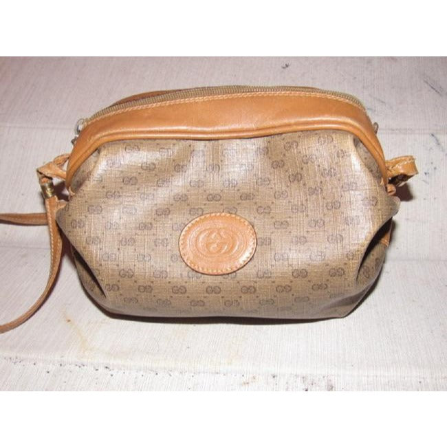 Gucci Vintage Bagsdesigner Purses Dark Brown Small G Logo Print On Lighter Brown Coated Canvascamel