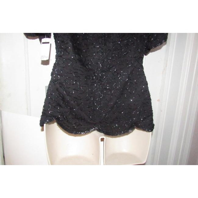 Stenay Black Silk Vintage Bead Sequins Top