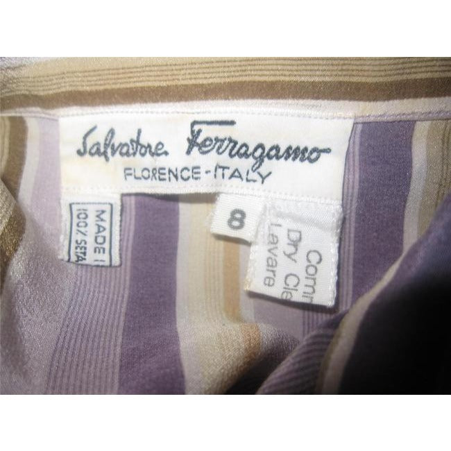 Salvatore Ferragamo Striped Shades Of Purple And Gold Silk Button Down