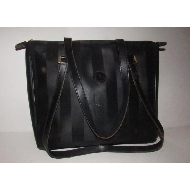 Fendi Early Wide Stripe Print Coated Canvas And Leather In Black Satchel