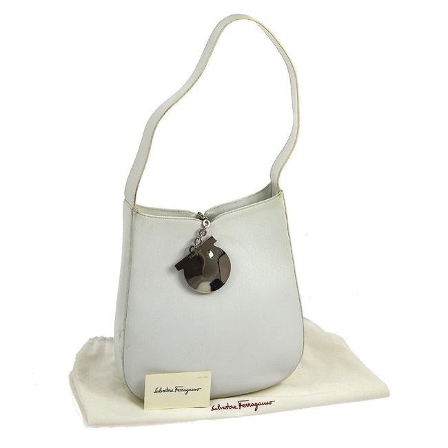 Salvatore Ferragamo Vintage White Glossy Leather Shoulder Bag