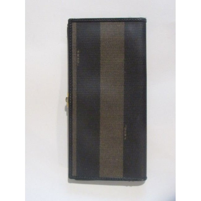 Fendi Pequin Wide Striped Print Coated Canvas In Browns And Brown Leather Vintage Wallet