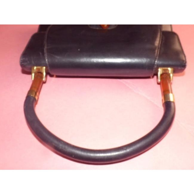 Gucci Vintage Black With Tortoise Shell Lucite And Gold Accents Leather Satchel