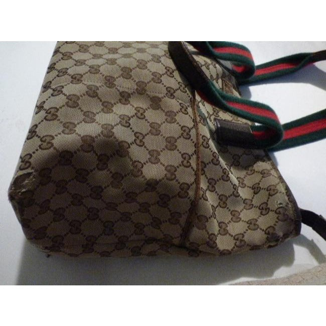 Gucci Supreme Bag W Guccissima Print Canvas Tote Red Green Handle Brown Leather And Gg Leather