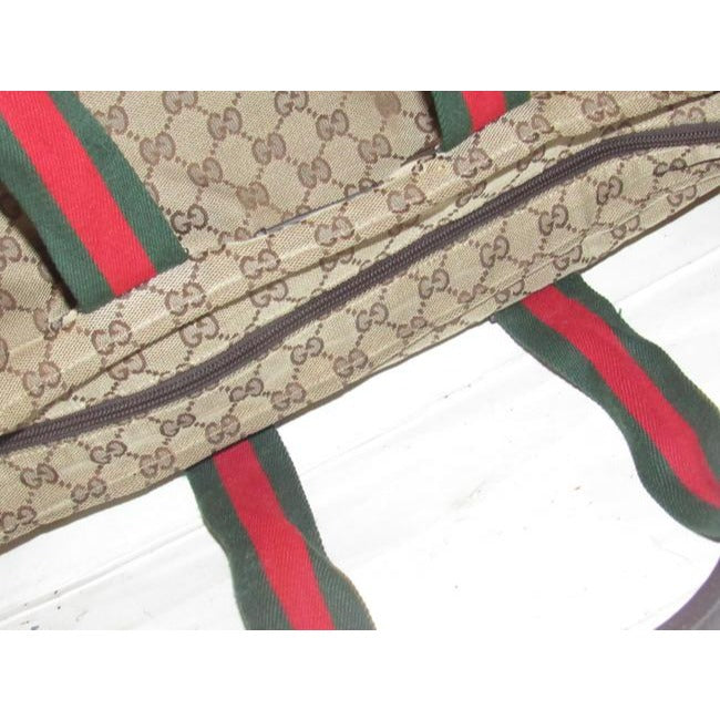 Gucci Web Supreme With Red Green Straps Brown And Gg Leather Tote