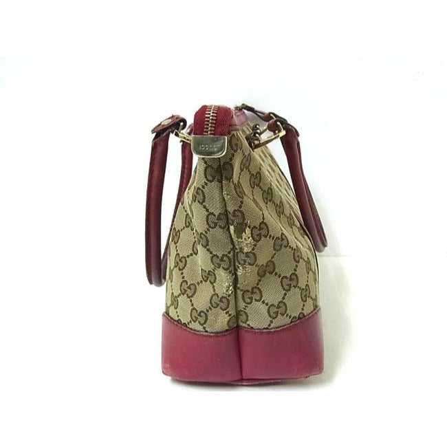 Gucci Vintage Dark Brown Large G Logo Print Canvas And Dark Red Pink Leather