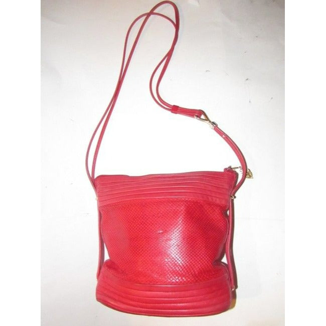 Gucci Red Python Skin & Smooth Leather Bucket Bag w Gold Accents