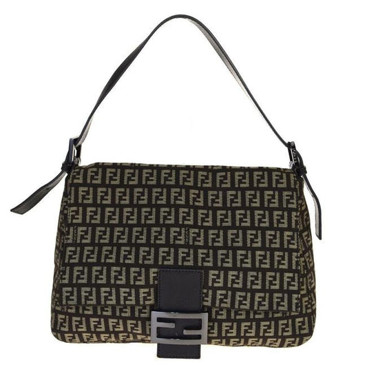 Fendi Mamma Zucco Envelope Top Black W Silver Zucchino Print Canvas And Leather Shoulder Bag