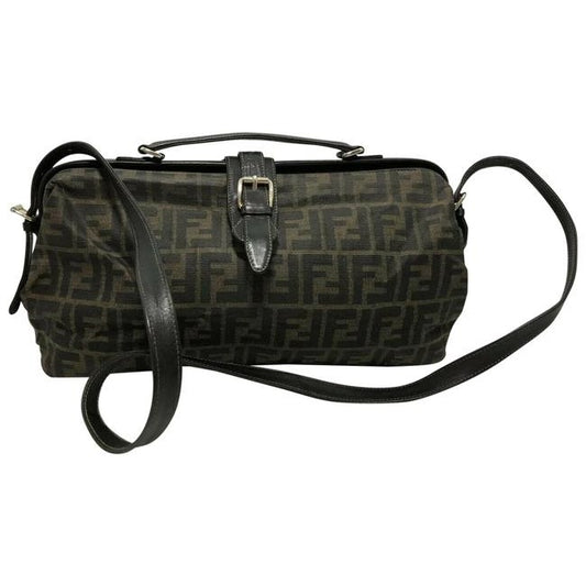 Fendi Shoulder Bag Logo Canvasleather Two Way Satchelshoulder Tobacco Zucco Print Leather And Coated