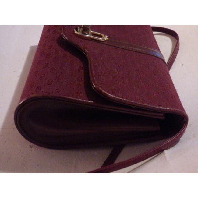 Gucci Vintage Burgundy With Small G Logo Print Canvas Leather Shoulder Bag