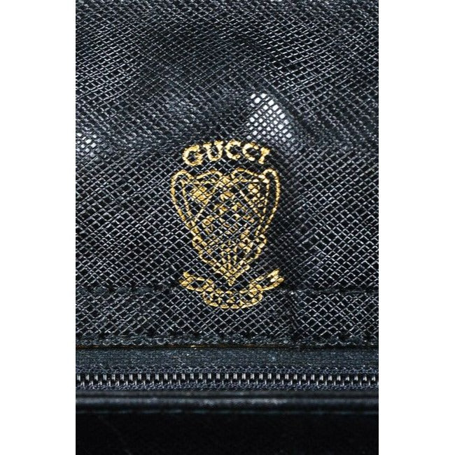 Gucci Vintage Black Textured Coated Leather Patent Shoulder Bag