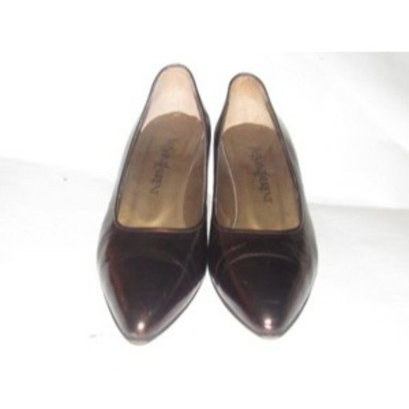 Yves Saint Laurent, 1960's, mod, bronze or dark rose gold leather, size 7.5, almond toe, 2" kitten heels