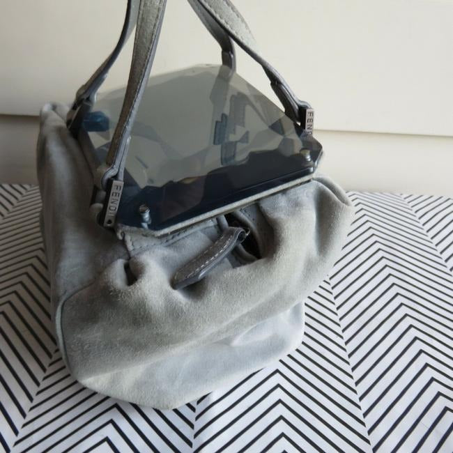 Fendi Shoulder Bag W Be Jewel Style Faceted Grey Suedeblue Resin Top And Satchel