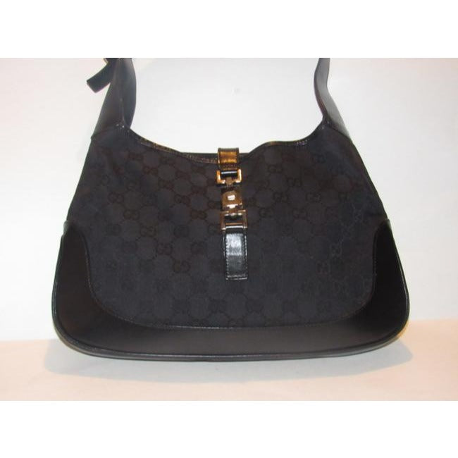 Gucci Jackie Guccissima Black Charcoal Gray G Print Leather Canvas Hobo Bag