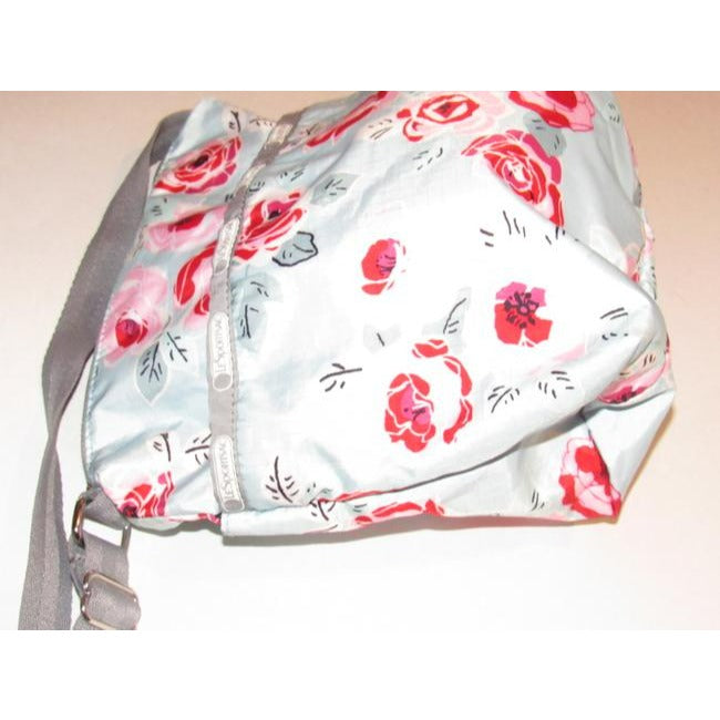 Lesportsac Grey Blue Red And Pink Floral Print Nylon Cross Body Bag