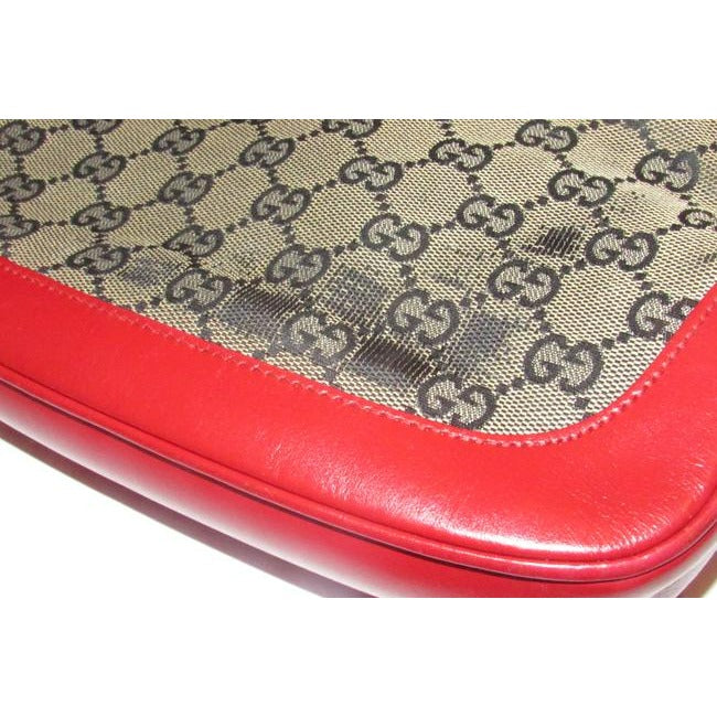 Gucci Jackie Shoulder Guccissima Print Style Top Handle Red And Brown G Logo Leather Hobo Bag