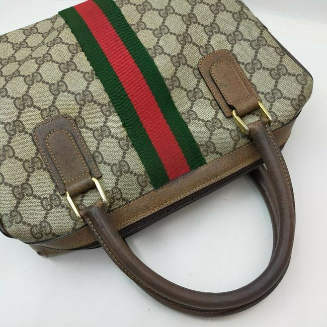 Gucci Boston Bag Guccissima Print And Brown W Red Green Leather Coated Canvas Satchel
