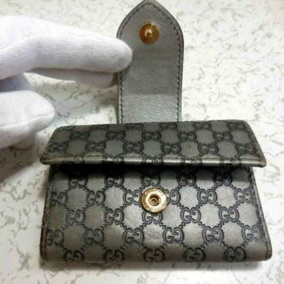 Gucci Silver Micro Guccissima Key Ring Gold Heart