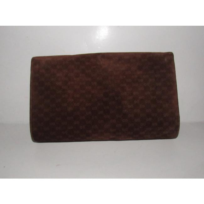 Gucci Vintage Brown Micro Guccissima Print Suede And Leather Clutch