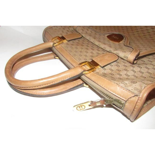 Gucci Bamboo Buckle Top Handle Bag Xl Vintage Micro Guccissima Logo Print With Front Pocket Brown