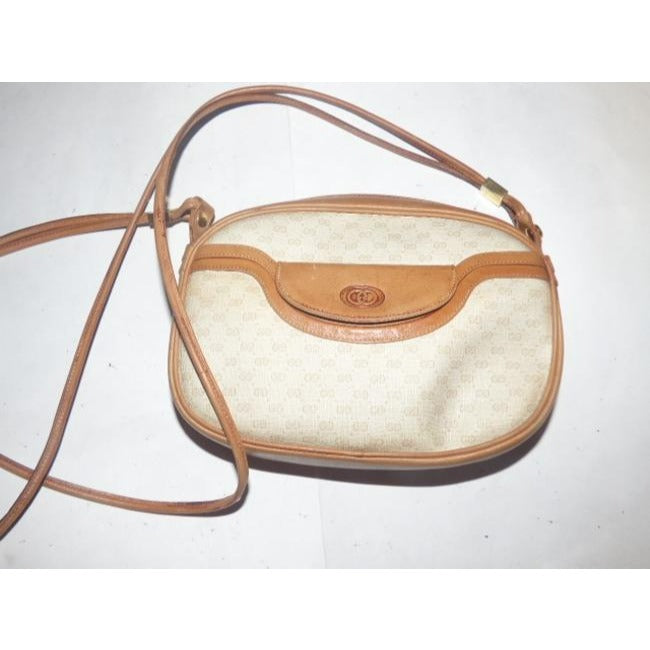 Gucci Vintage Camel Small G Logo Print On Ivory Camel Leather