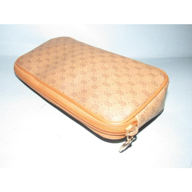 Gucci Vintage Brown Small G Logo Print On Coated Canvas And Camel Leather