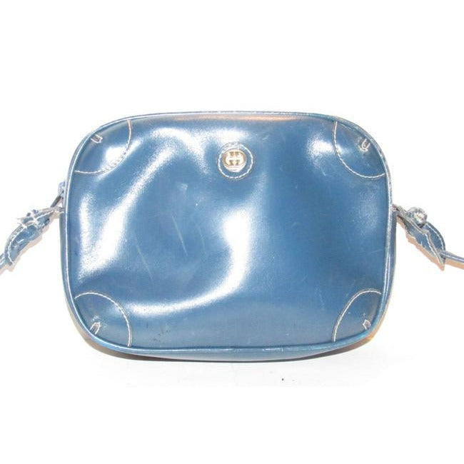 Gucci Vintage Cobalt Blue Leather With White Contrast Stitching