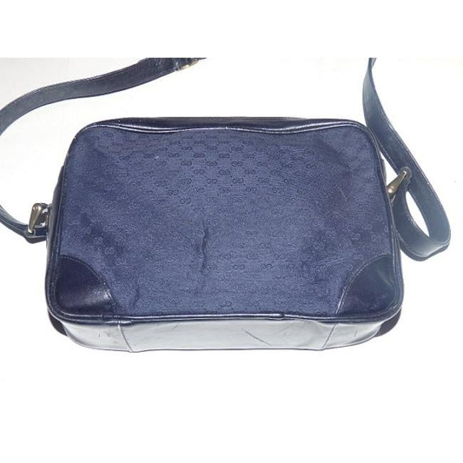 Gucci Vintage Shades Of Blue With Small G Logo Canvas And Leather Cross Body Bag