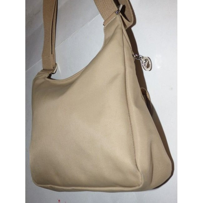 Longchamp Vintage Khaki Or Tan Leather And Heavy Canvas Fabric Nylon Messenger