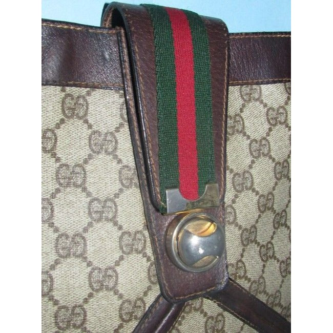 Gucci Guccissima Leather Coated Sherry Line Red Green Brown G Hobo