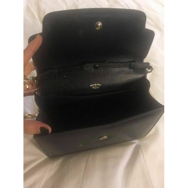 Gucci Horsebit Clutch W Structured Boxy Two Way Strap Black Leather Gold Chain Shoulder Bag