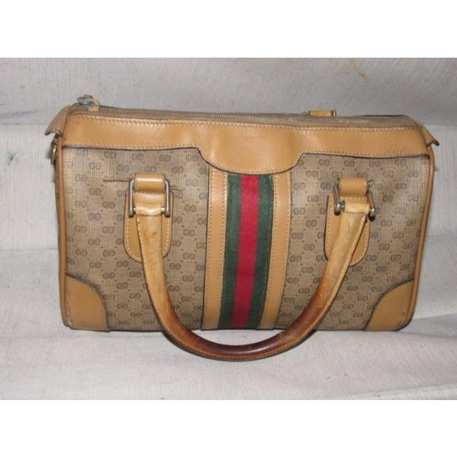 Gucci Boston Vintage Shades Of Brown With Wide Red Green Stripe Leather