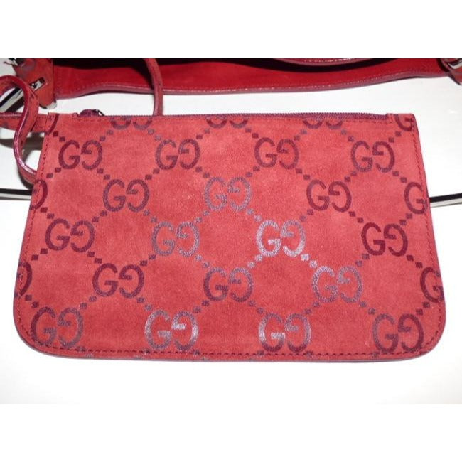 Gucci Vintage Red Suede And Leather With Embossed Large G Print Leather Canvas