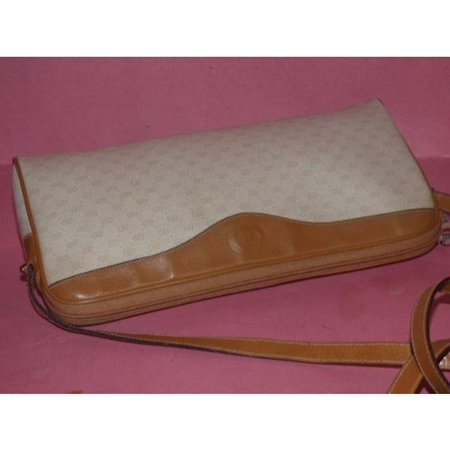 Gucci Vintage Ivory Coated Canvas W Camel Leather Small G Logo