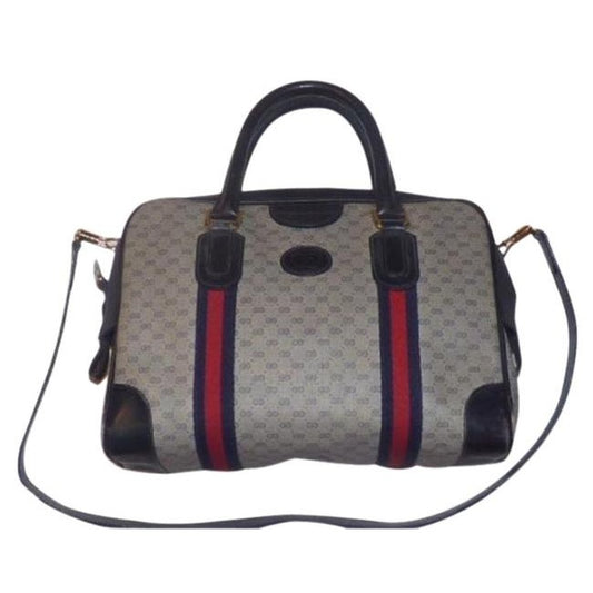 Gucci Boston Bag Micro Guccissima Coated Canvas Two Way Blue Leather And Gg Leather Satchel