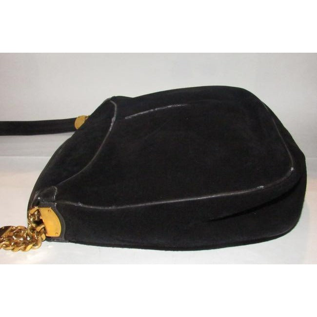 Gucci Vintage Shoulder Black Suede And Leather With Gold Chain Accents Hobo Bag