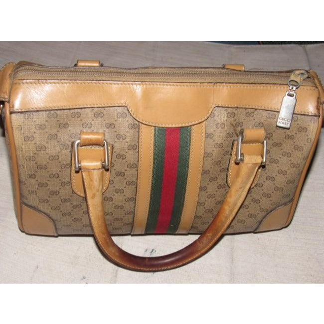 Gucci Boston Vintage Shades Of Brown With Wide Red Green Stripe Leather