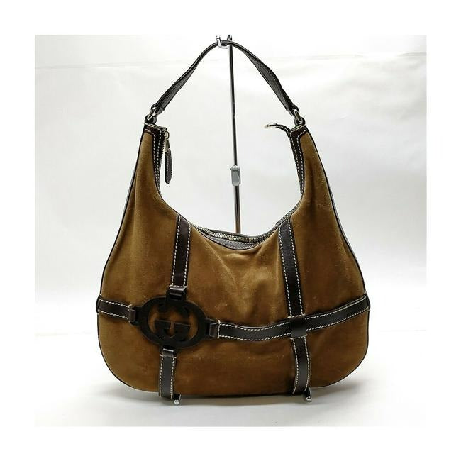 Gucci Reins Britt Xl Brown And Black Suede Leather Hobo Bag