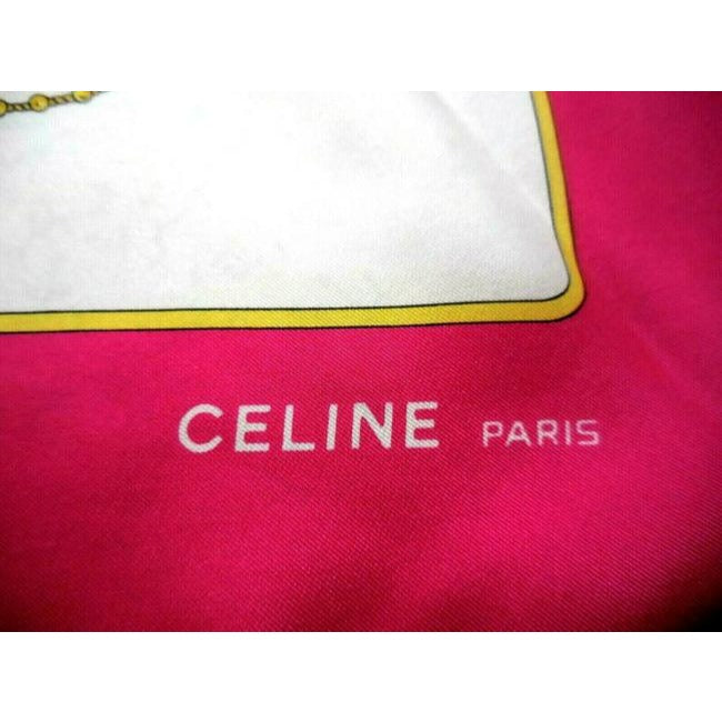 Celine Blue Pink Green Gold Tassels Equestrian Print Silk Scarf