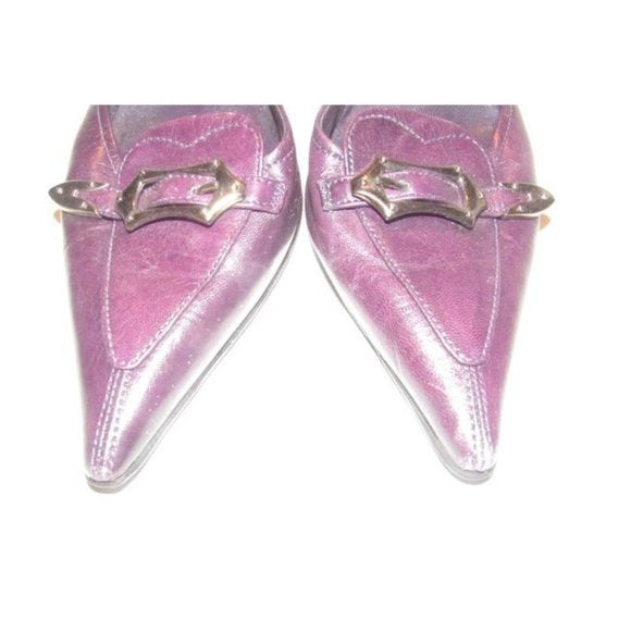 PRADA Purple Leather w Chrome Buckle Kitten Heels