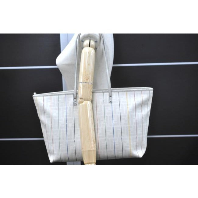 Fendi white Zucca & multi-color print leather XL Roll tote bag