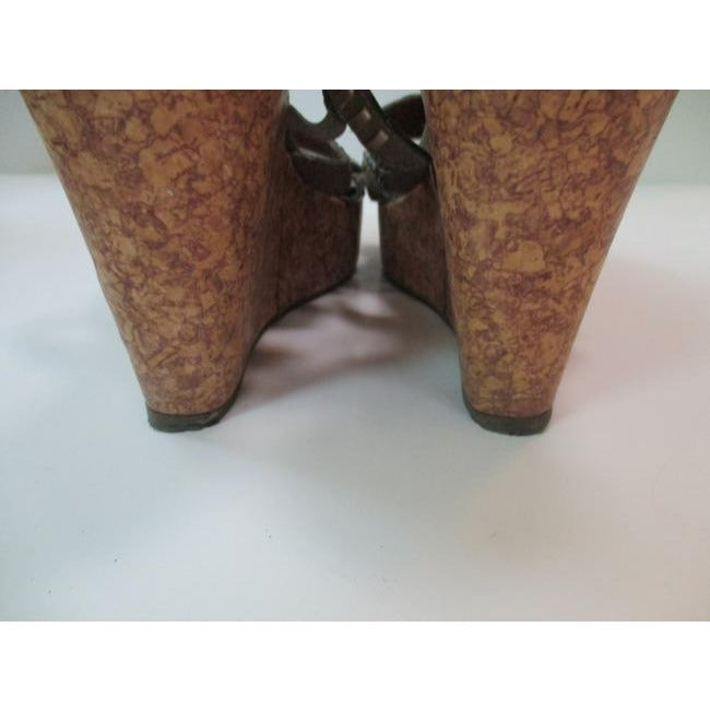 Lei Tan Snakeskin Cork Wedge Sandals Size Us